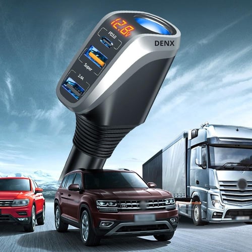 DENX - شاحن سيارة مع فتحة اضافية ثلاثي المنافذ م/D...