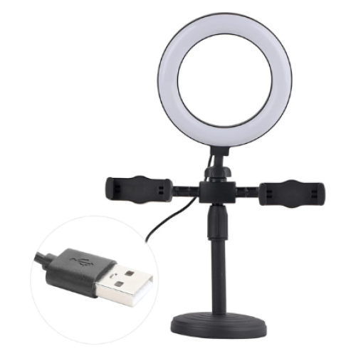 حامل جوال مزدوج مع إضاءة لايف احترافية