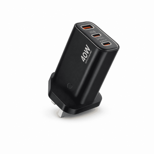 شاحن جداري سريع 40 واط بثلاثة منافذ USB وType-C م/...