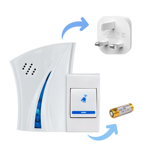 جرس باب لاسلكي على فيش جداري مع بطاريات 510AC