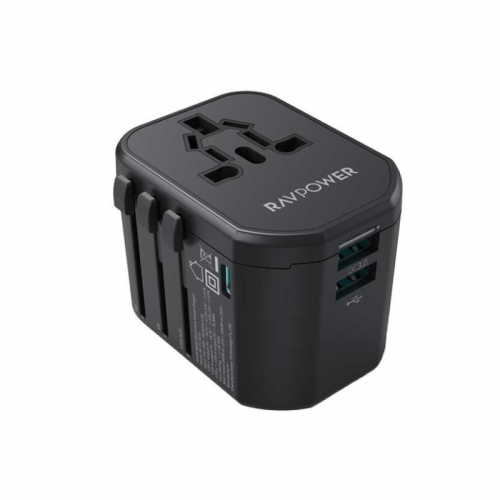 RAVPOWER - شاحن دولي متعدد المنافذ - اسود - موديل...