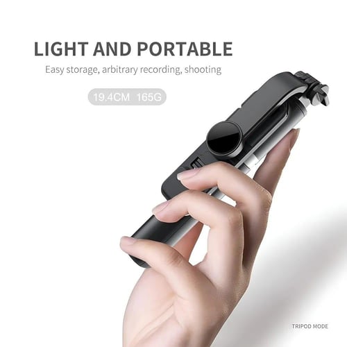 عصا سيلفي ثلاثية مع ضوء وحامل ثلاثي – جهاز تحكم لا...