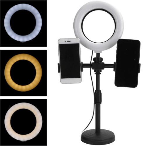 حامل جوال مزدوج مع إضاءة لايف احترافية