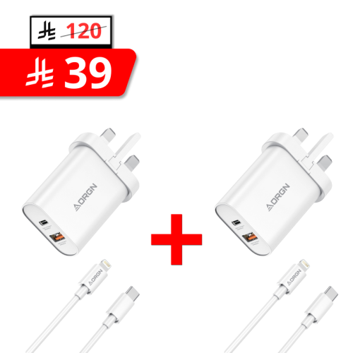 2 شاحن ايفون سريع 20W ضمان ذهبي 3 سنوات ماركة اورج...