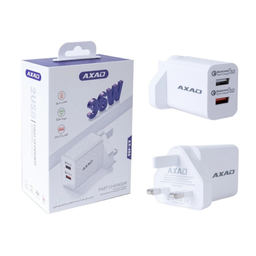 راس شاحن بمنفذين USB سريعة 36 واط AXAD م/AX-406