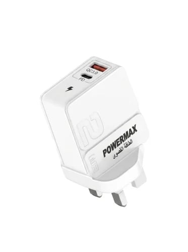 شاحن جداري سريع بمنفذي USB-A QC3.0 وType-C PD – MX...