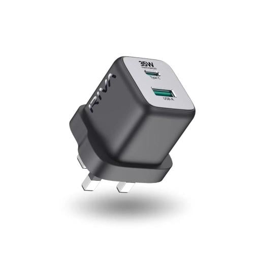 شاحن جداري سريع GaN بقدرة 35 واط ومنفذي Type-C وUS...