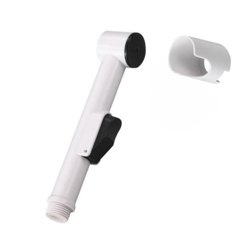 شطاف يدوي بلاستيك أبيض مع حامل جداري