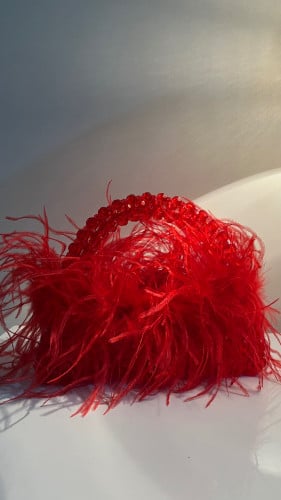 Crystal bag with feathers (red)