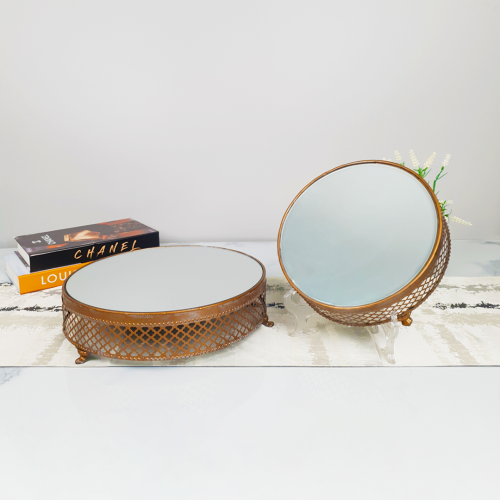 قاعدة حديد مرايا برونز مزخرف دائري