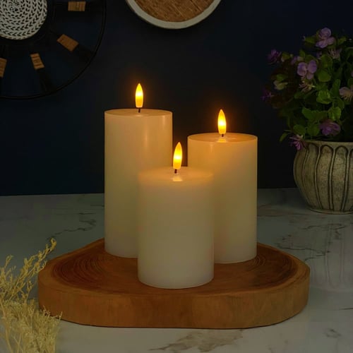 طقم شمع طبيعي بالبطارية أبيض فتيل 3 قطع