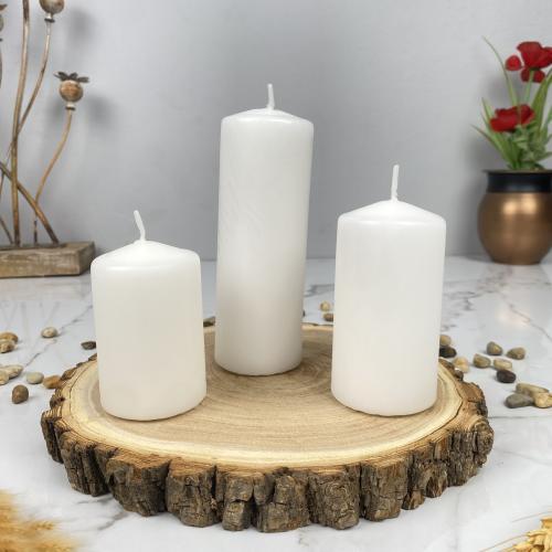 Cylinder-shaped candle set with multiple sizes, 3 pieces