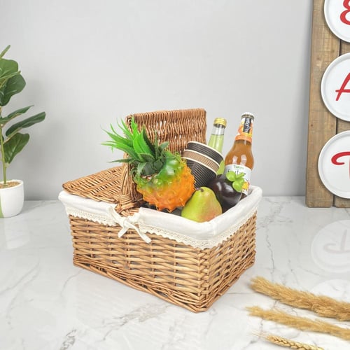 سلة رحلات مستطيلة قش بيج