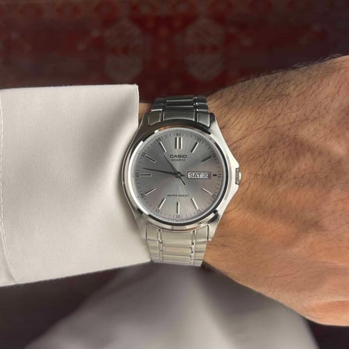 ساعة كاسيو فضي تاريخ يوم | MTP-1239D-7ADF