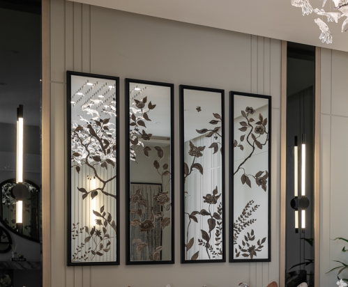 4 قطع مرايا مرسومة بزهور