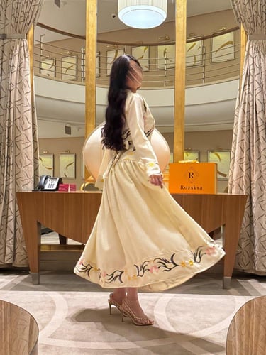 فستان كتان مزخرف قطعتين