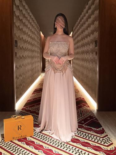 فستان بيج وردي شيفون فاخر