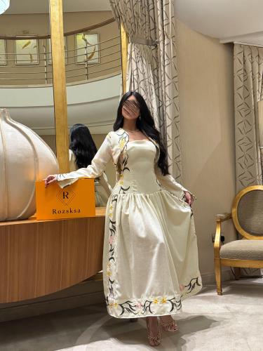 فستان كتان مزخرف قطعتين