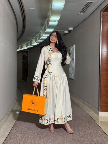 فستان كتان مزخرف قطعتين