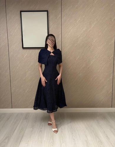 فستان كحلي وعودي لونين تنتيل