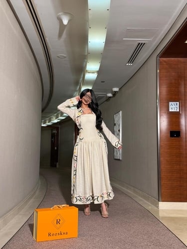 فستان كتان مزخرف قطعتين