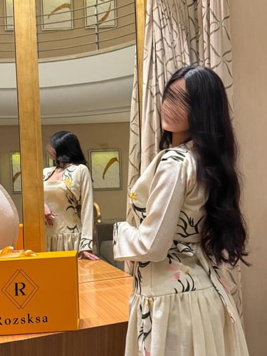 فستان كتان مزخرف قطعتين