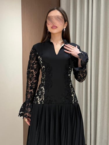 فستان اسود كريب انيق