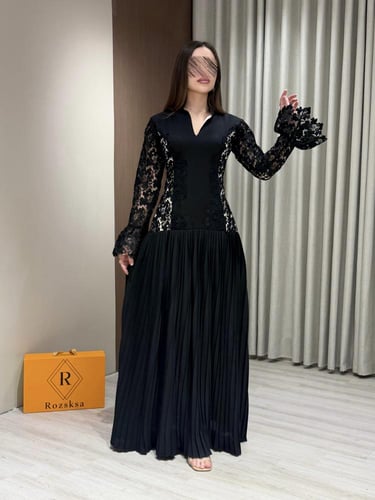 فستان اسود كريب انيق