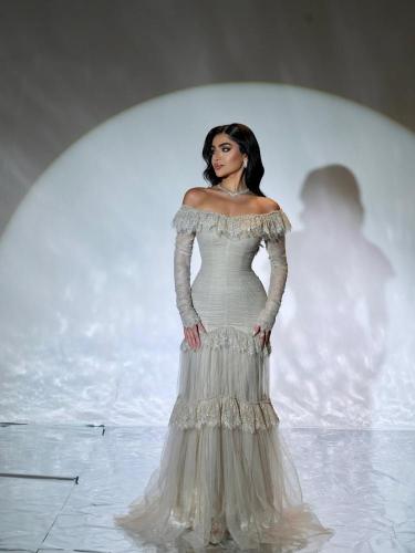 فستان رمادي دانتيل شيفون