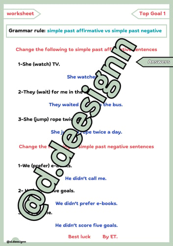 ورقة عمل لقاعدة: Past Affirmative vs Past Negative