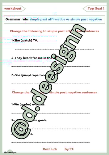 ورقة عمل لقاعدة: Past Affirmative vs Past Negative