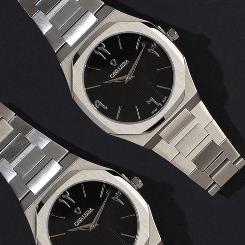 ساعة رجالية فضي ومينا اسود ماركة كافاليرا CL48SB