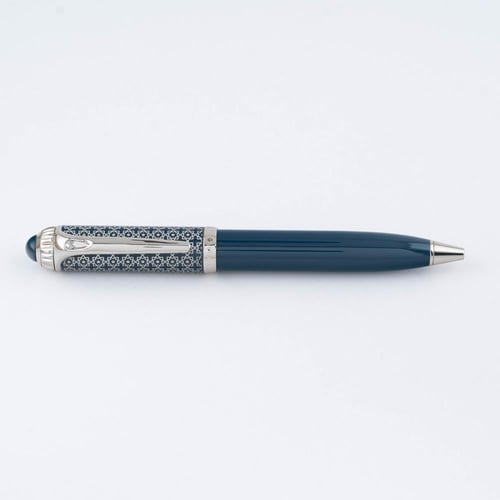 قلم فاخر كحلي فضي بنقوش هندسية الدهنج D1030