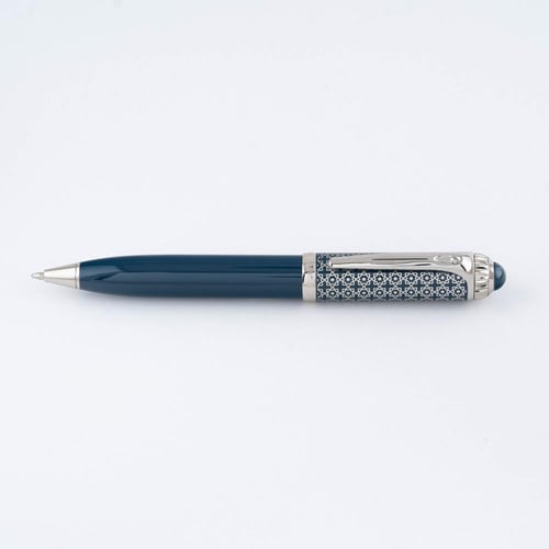 قلم فاخر كحلي فضي بنقوش هندسية الدهنج D1030