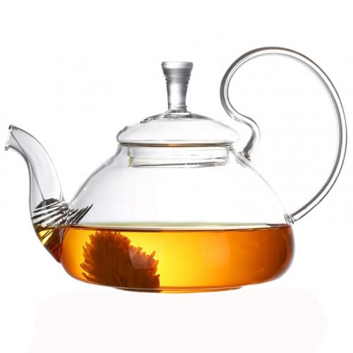 ابريق زجاجي بمصفاه معدنية