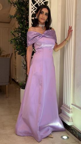 فستان العيد الأنيق لون الموف مناسب للسهرات