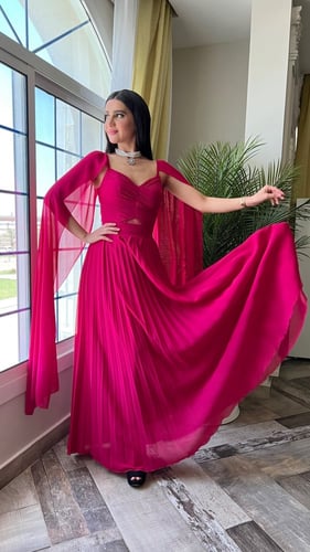 فستان سهره احمر شيفون بليسيه راقي