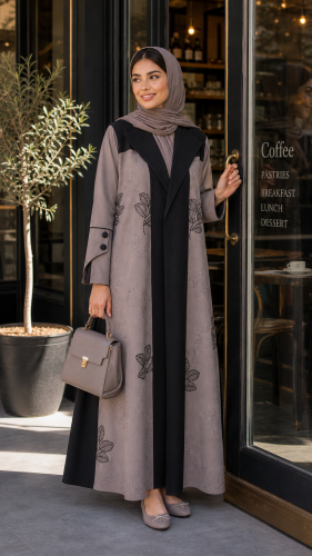 عباية أسود وبيج مشجر بالأسود رزه وفخمه انيييييقه م...