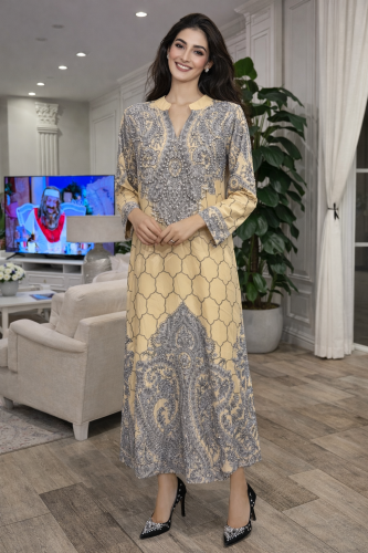 دراعه رمضانية اصفر فخمه مناسبه للسهرة مزينه بفصوص...