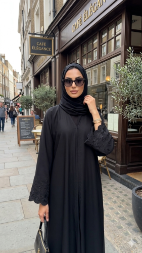 عباية سوداء ساده انيقه بأكمام مطرزه