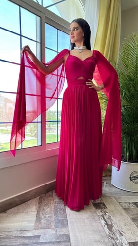 فستان سهره احمر شيفون بليسيه راقي