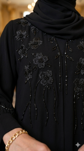 عباية سوداء فخمه ورزه مناسبه للسهرات والعزايم