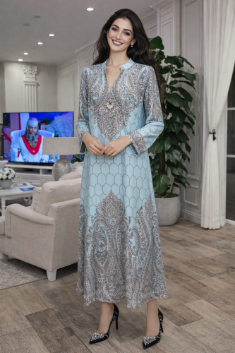 دراعه رمضانية سماوي فخمه مناسبه للسهرة مزينه بفصوص...