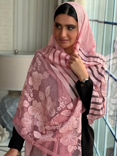 طرحة وردي لينن خفيفه وباردة مطرزة بالخيوط رقم 15