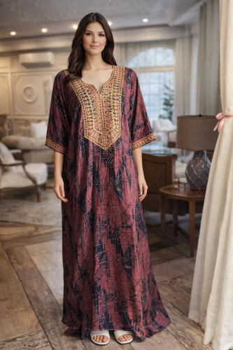 دراعه رمضانية قطن خفيف وبارد جداً مشجرة بورود فوشي...