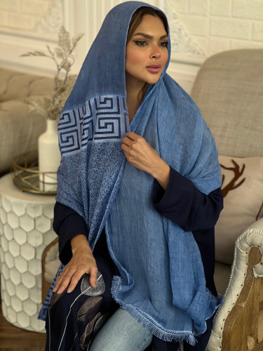 طرحة أزرق لينن خفيفه وباردة مطرزة بالخيوط رقم