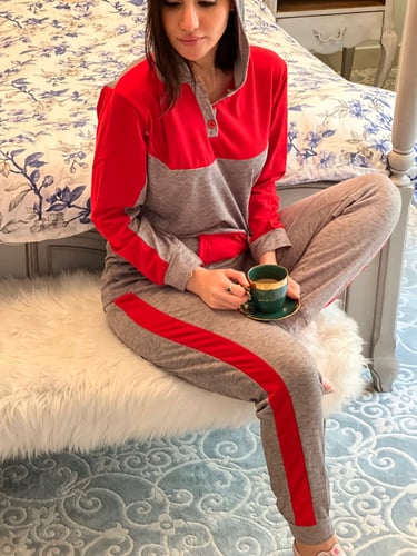 ترينق قطن ناعم رصاصي واحمر رقم 7