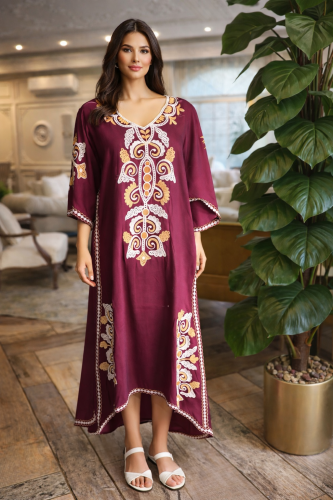 دراعه رمضانية قطن خفيف وبارد جداً مشجرة بورود فوشي...