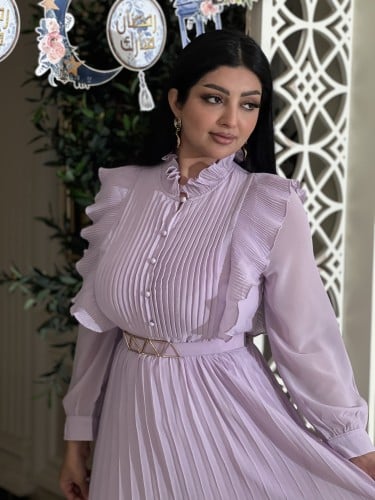 فستان العيد بليسيه بأكمام شيفون موف بحزا