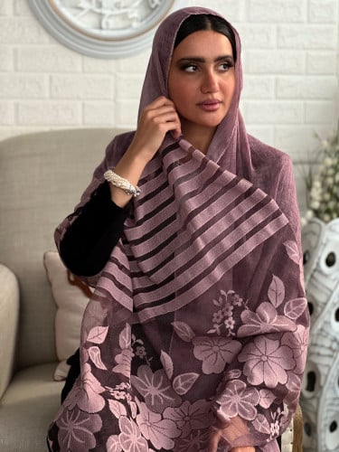 طرحة موف لينن خفيفه وباردة مطرزة بالخيوط رقم 15